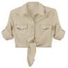 Omoone Women's 3/4 Sleeve Modern Denim Crop Top Tie Knot Shirt Cardigan(0774-Apricot-L) view 1
