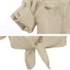 Omoone Women's 3/4 Sleeve Modern Denim Crop Top Tie Knot Shirt Cardigan(0774-Apricot-L) view 4