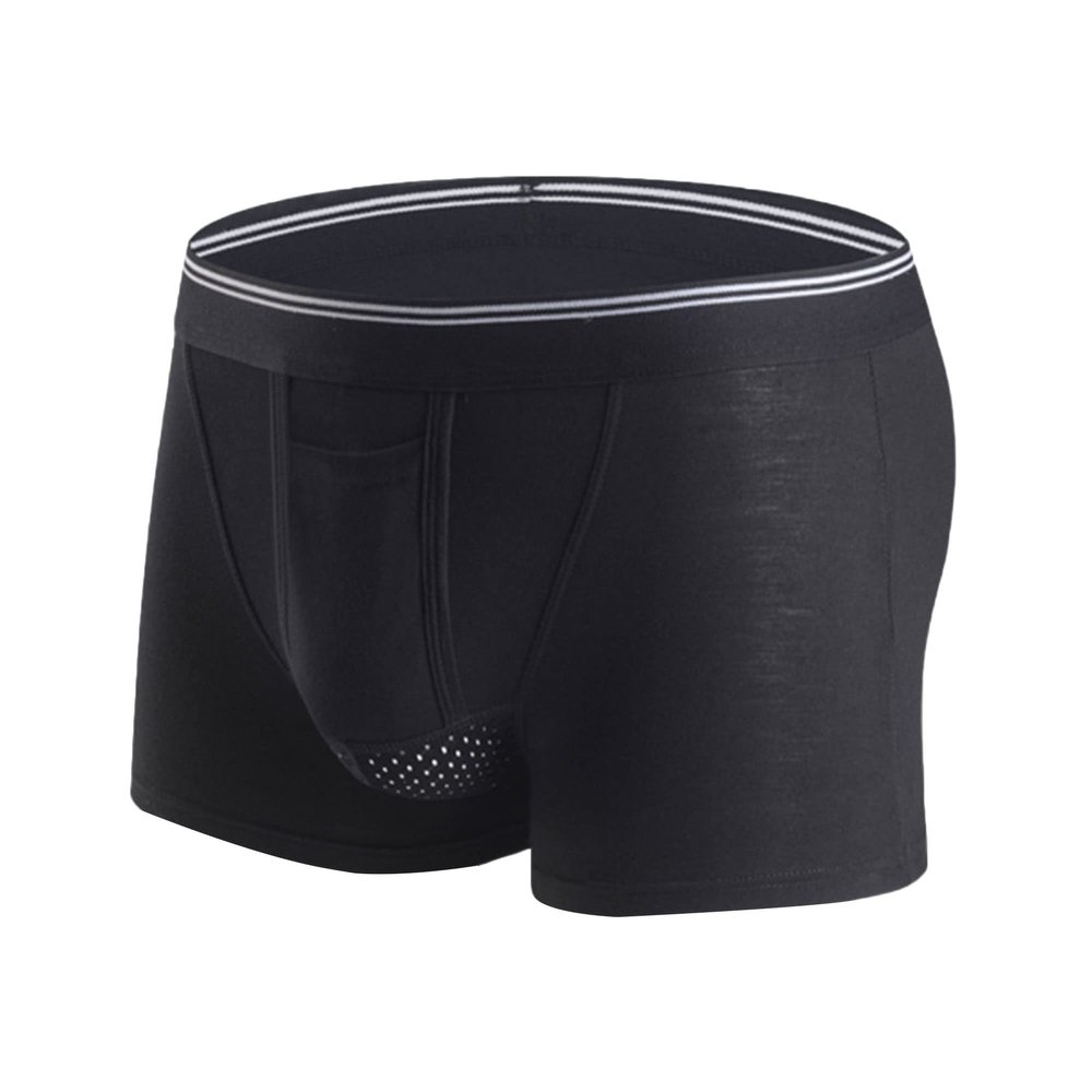JEsilunmaMY Mens Separate Pouch Athletic Boxer Trunks Mid Waist Breathable Sport Boxer Brief Stretch Performance Underwear (Black-1PC,Large)