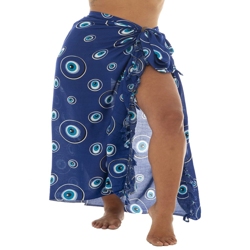 Back From Bali Womens Evil Eye Sarong Swimsuit Cover Up Greek Island Third Eye Pareo Wrap Skirt