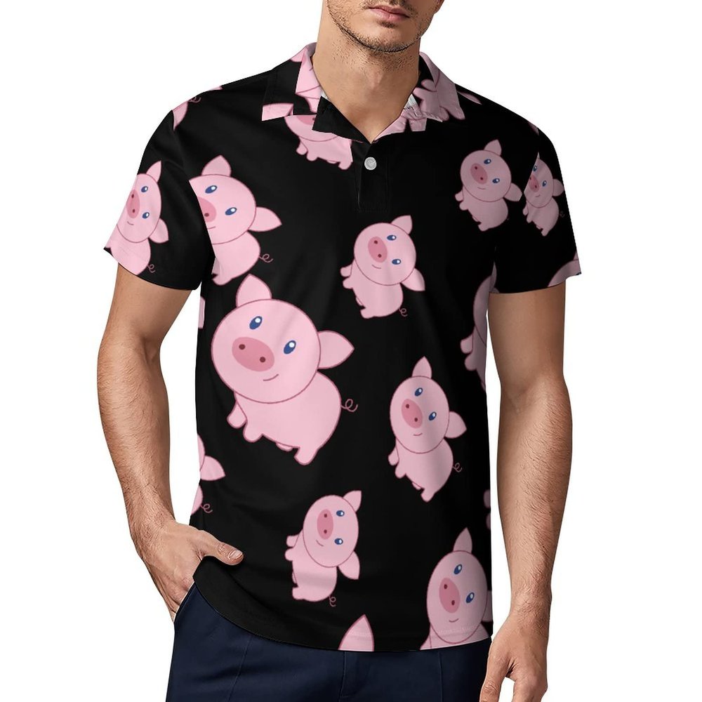 Cute Cartoon Pig Men's Polo Shirts Short Sleeve Sports Golf Shirt Casual T-Shirt Tee Tops L
