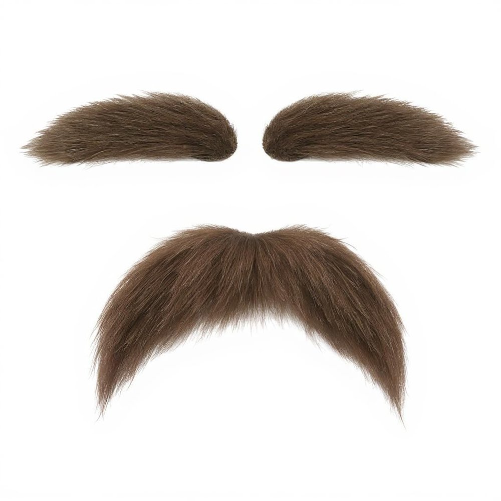 DIY Self Adhesive Fake Mustache and Eyebrow Set Fake Beard Material Novelty Mustaches for Costume and Halloween Festival Party (Brown)