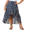 Allegra K Floral Ruffle Skirt for Women's Wrap Tiered Asymmetrical Chiffon Skirts X-Small Dark Blue