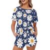 CLOHOMIN Cute Panda and Daisy Print Pajama Sets for Women White Flower Floral Lightweight Short Sleeve Sleepwear 2-Piece Summer Loungewear T-shirt Outfits with Matching Shorts Elegant Loose Pj view 1