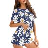 CLOHOMIN Cute Panda and Daisy Print Pajama Sets for Women White Flower Floral Lightweight Short Sleeve Sleepwear 2-Piece Summer Loungewear T-shirt Outfits with Matching Shorts Elegant Loose Pj view 4