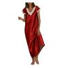 Womens Satin Silk Midi Dresses Short Sleeve Lace V Neck Pajamas Long Dress Nightgowns Sleepwear Summer Nightgown Red view 1