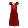Womens Satin Silk Midi Dresses Short Sleeve Lace V Neck Pajamas Long Dress Nightgowns Sleepwear Summer Nightgown Red view 4