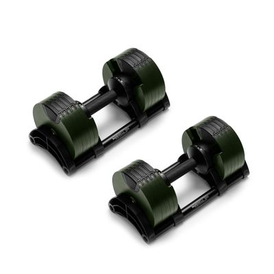 Adjustable Dumbbells Set [Bells of Steel] Nuobell Dumbbell Adjustable Weight Set, Machined Steel Weight Plates, Knurled Handle, 5-50 lb, Sold in Pairs, Green