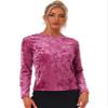 Allegra K Casual Velvet Top for Women's Soft Vintage Crew Neck Long Sleeve Christmas T-Shirt Small Fushcia view 1