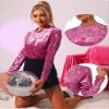 Allegra K Casual Velvet Top for Women's Soft Vintage Crew Neck Long Sleeve Christmas T-Shirt Small Fushcia view 2
