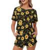 CLOHOMIN Musical Notes Sunflower Print Women Pajama Set Music and Yellow Flower Short Sleeve Sleepwear Classic Matching Sets Tops and Bottoms Pants Loungewear Two Piece Elegant Loose Pj view 1