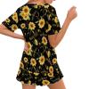 CLOHOMIN Musical Notes Sunflower Print Women Pajama Set Music and Yellow Flower Short Sleeve Sleepwear Classic Matching Sets Tops and Bottoms Pants Loungewear Two Piece Elegant Loose Pj view 2