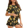 CLOHOMIN Musical Notes Sunflower Print Women Pajama Set Music and Yellow Flower Short Sleeve Sleepwear Classic Matching Sets Tops and Bottoms Pants Loungewear Two Piece Elegant Loose Pj view 4