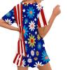 CLOHOMIN Hippie Flower Daisy Print Women Pajama Set American Flag Stripe Crewneck Sleepwear 2-Piece Casual Short Sleeve Loungewear Fashionable Tops and Ruffle Hem Pants PJ Set Lingerie view 2