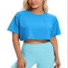 CRZ YOGA Womens Short Sleeve Tops Lightweight Breathable Workout Shirts High Neck Crop Tops Athletic Yoga T-Shirts Poolside Blue Small view 1