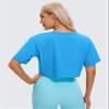 CRZ YOGA Womens Short Sleeve Tops Lightweight Breathable Workout Shirts High Neck Crop Tops Athletic Yoga T-Shirts Poolside Blue Small view 2