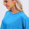 CRZ YOGA Womens Short Sleeve Tops Lightweight Breathable Workout Shirts High Neck Crop Tops Athletic Yoga T-Shirts Poolside Blue Small view 4
