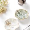 2PCS Lotus Leaf Shape Ring Holder Dish, Small Key Bowl, Ceramic Trinket Tray Jewelry Dish Organizing Necklace Earrings for Mom Friend Sister, All Jewelries Are NOT Included.White+Light Green. view 2