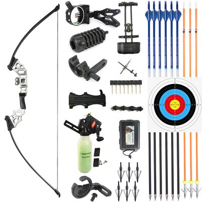 Bowfishing Recurve Bows Set for Adult Hunting Practice Shooting Fish with Solid Fishing Arrows and Bowfishing Bottle Reels (Silver)