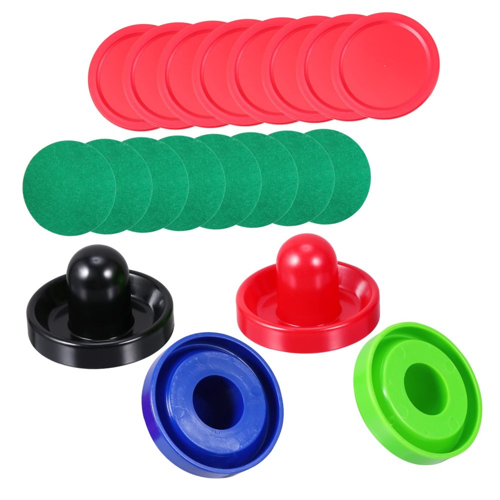 BESPORTBLE 2sets Air Hockey and Pucks Replacement Accessories Ergonomic Design for Striker Black Includes Felt Pads and Red Pucks for Family Fun