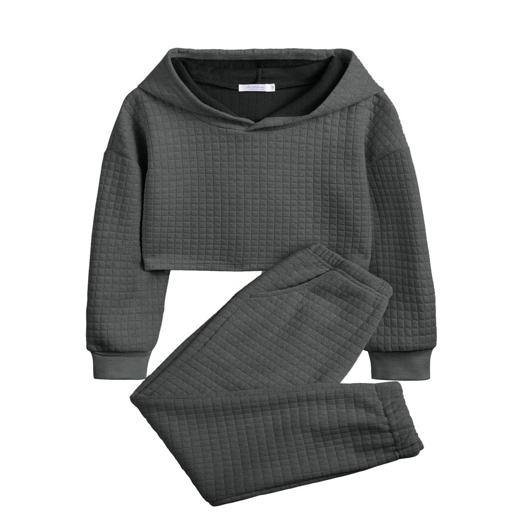 Arshiner Girls 2 Piece Pullover Hooded Sweatshirt and Sweatpants Clothing Sets Long Sleeve Athletic Outfit Tracksuits 7-8 Y