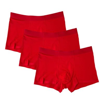 JEsilunmaMY Men's Solid Color Modal Boxer Trunks Mid Waist Moisture-Wicking Boxer Briefs Soft Stretch Underwear with Pouch (Red10-3PC,Large)