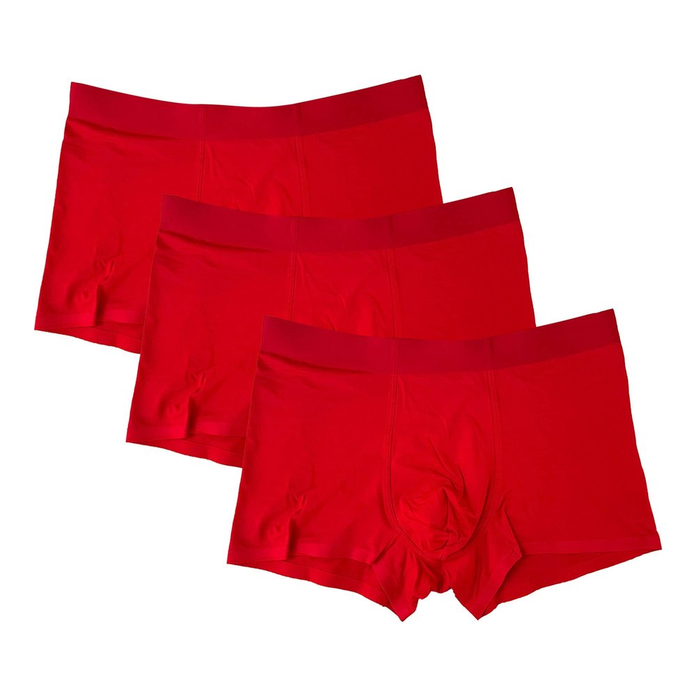 JEsilunmaMY Men's Solid Color Modal Boxer Trunks Mid Waist Moisture-Wicking Boxer Briefs Soft Stretch Underwear with Pouch (Red10-3PC,Large)