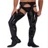ACSUSS Mens Wet Look Leather Pants Tight Trousers Cutout Skinny Long Legging Pants Clubwear Black Large view 3