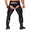 ACSUSS Mens Wet Look Leather Pants Tight Trousers Cutout Skinny Long Legging Pants Clubwear Black Large view 4