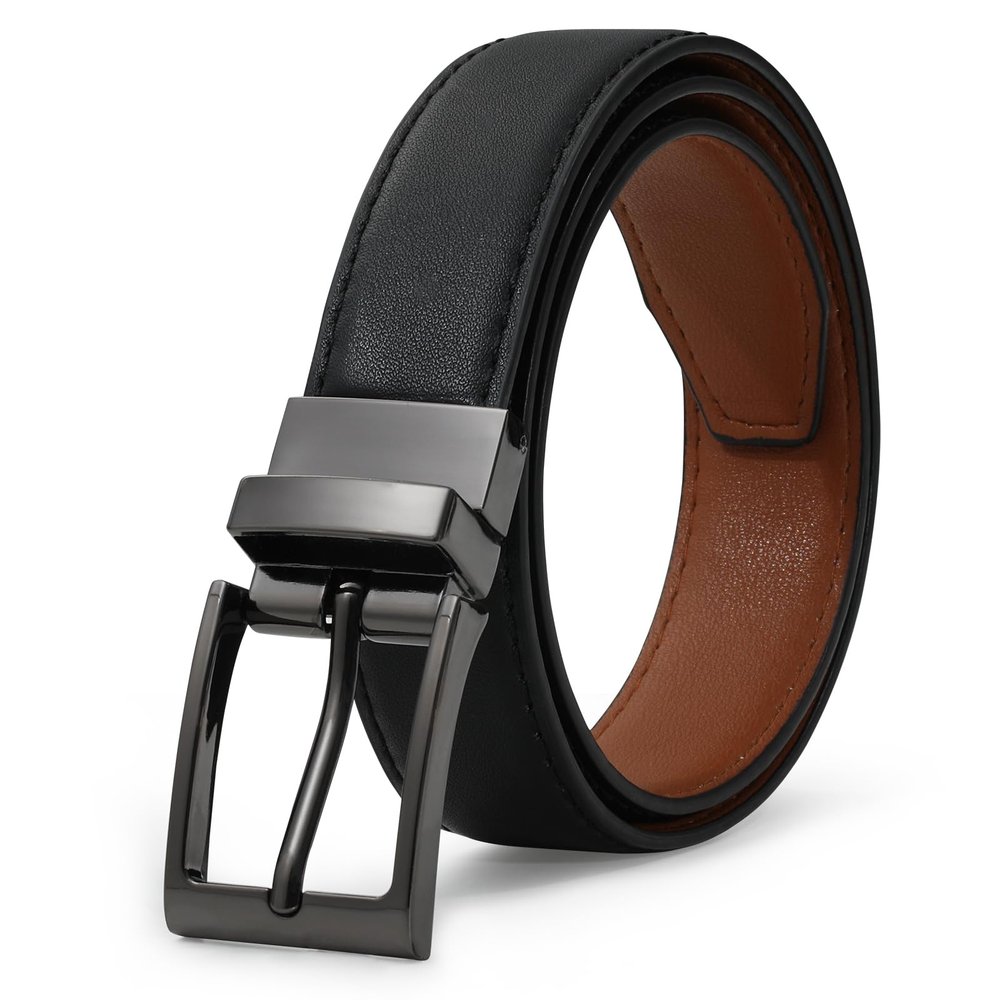 AWAYTR Reversible Kids Belts for Boys - Black and Brown Leather Belt for School Uniform Casual Jeans (90cm,Gunmetal)