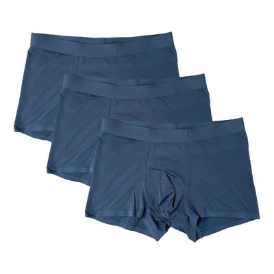 JEsilunmaMY Men's Solid Color Modal Boxer Trunks Mid Waist Moisture-Wicking Boxer Briefs Soft Stretch Underwear with Pouch (Blue10-3PC,Large)