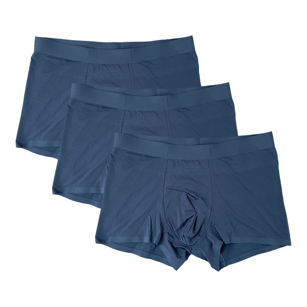 JEsilunmaMY Men's Solid Color Modal Boxer Trunks Mid Waist Moisture-Wicking Boxer Briefs Soft Stretch Underwear with Pouch (Blue10-3PC,Large)