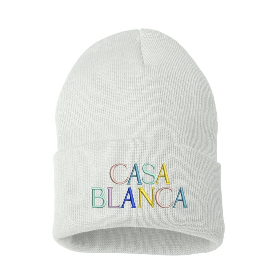 ALLNTRENDS Casablanca Embroidered Beanie Warm Winter Hat (White)