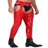 ACSUSS Mens Wet Look Leather Pants Tight Trousers Cutout Skinny Long Legging Pants Clubwear Red 4X-Large view 3