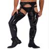 winying Men's Faux Leather Biker Casual Trousers Cutout Crotchless Long Pants Cowboy Costume Black 3X-Large view 3