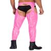 winying Men's Faux Leather Biker Casual Trousers Cutout Crotchless Long Pants Cowboy Costume Pink 4X-Large view 2