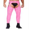 ACSUSS Mens Wet Look Leather Pants Tight Trousers Cutout Skinny Long Legging Pants Clubwear Pink 3X-Large view 1