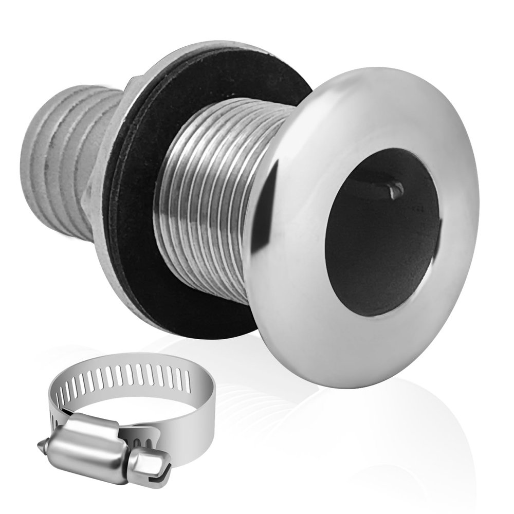 Boltigen Thru Hull Fittings for Boats, Stainless Steel Yacht Through Hull Connecter with Straight Barb, Marine Barbed Hose Skin Fitting Drain for 3/4 inch I.D. Hose