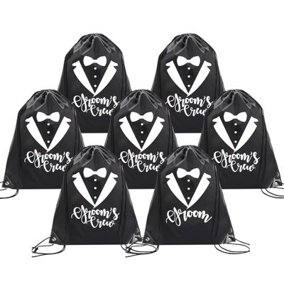 BachpartyGifts Groomsmen Proposal Gifts Bachelor Party Favors Decorations For Men 7 Pack Drawstring Backpack Bags.(Groom's crew)