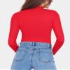 MANGOPOP Women's Mock Turtle Neck Fleece Lined Long Sleeve Thermal Underwear T Shirt Tops Tee Red view 3