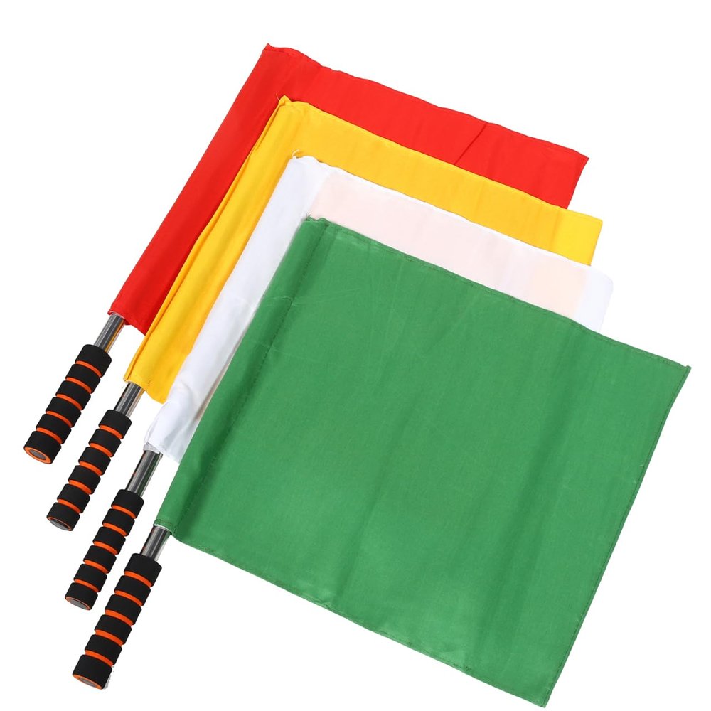 4Pcs Referee Flags with Stainless Steel Rod Sponge Handle Linesman Flags Signal for Soccer Volleyball Sports