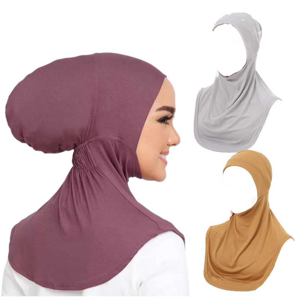 Cntqiang Muslim Full Neck Cover Under Scarf Inner Hijab Cap for Women Bonnet Islamic Elastic Cotton Headscarf Turban Hat