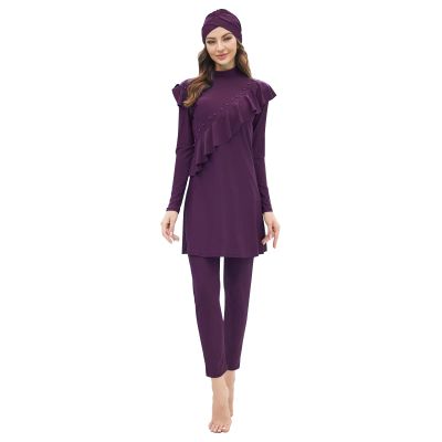 Muslim Swimsuits for Women Hijab Modest Islamic Arabic Swimwear Burkini Swimming Muslim Dress Top Pants Rash Guard 3 PCS Swim Bathing Suits Traje De Bao Musulmn para Mujer Purple b 2XL