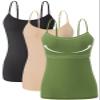 Orrpally Women Cotton Camisole Shelf Bra Cami Tank Tops Adjustable Spaghetti Strap Tank Top 3-Pack Black/Beige/ArmyGreen XXL view 1