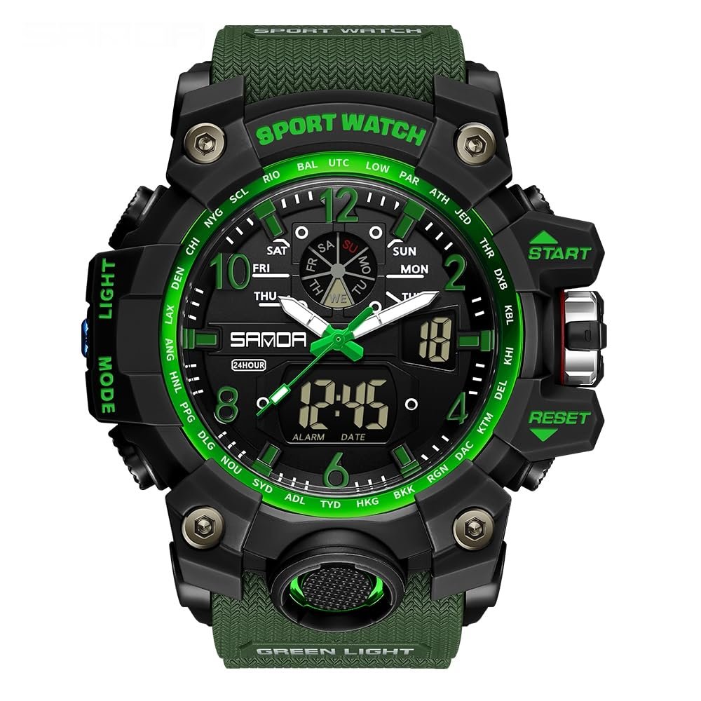 AIMES Mens Watches Sports Outdoor Waterproof Military Watch for Men Army Green Tactical Watch Analog Digital Date Alarm Stopwatch Multi-Function Tactics Big Face Wristwatch for Men