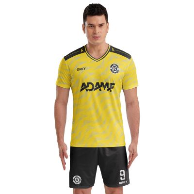 ORKY Men Custom Soccer Jersey, Personalize Name Sublimation Team Uniform, Semi Professional Customize Shirt Short Set(Yellow M)