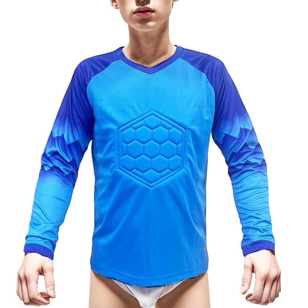 ZUYPSK Boy's Sport Goalkeeper Soccer Jersey Padded Goalie Football Shirt Team Training Uniforms (as1, Numeric, Numeric_10, Regular, Blue)