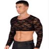 YiZYiF Sissy Mens See Through Sheer Lingerie Lace Babydoll Crop Top T Shirts Blouse Clubwear Black X-Large view 3
