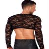 YiZYiF Sissy Mens See Through Sheer Lingerie Lace Babydoll Crop Top T Shirts Blouse Clubwear Black X-Large view 4