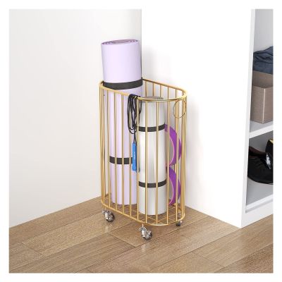 YXXSDP Modern Metal Yoga Mat Rack, Workout Room Large Foam Rollers Organizer/Exercise Mats Storage Cart, with Rolling Wheels (Color : Gold, Size : 40x21x58cm)